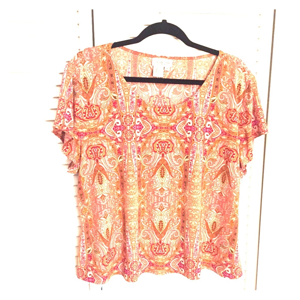 Coldwater Creek SZ XXL Pink & Orange Floral Top